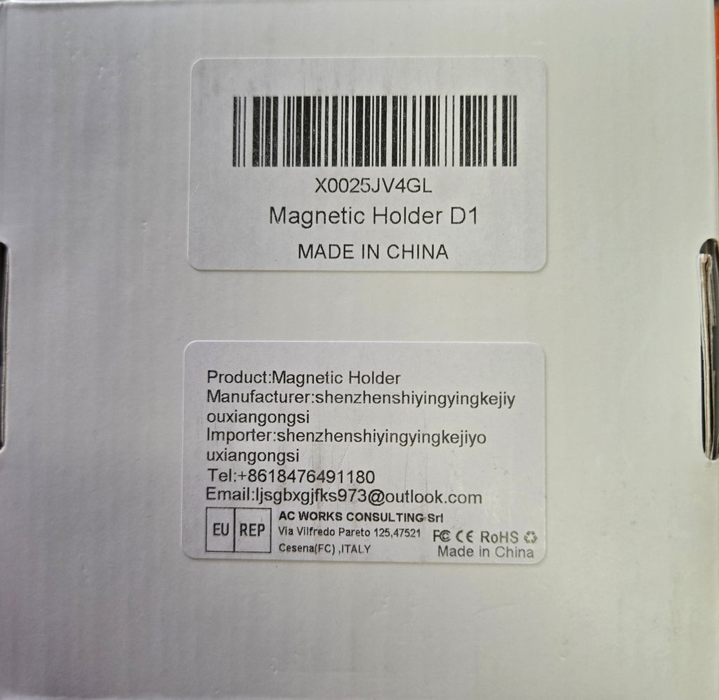 Product packaging box with labels and barcodes for Magnetic Holder D1