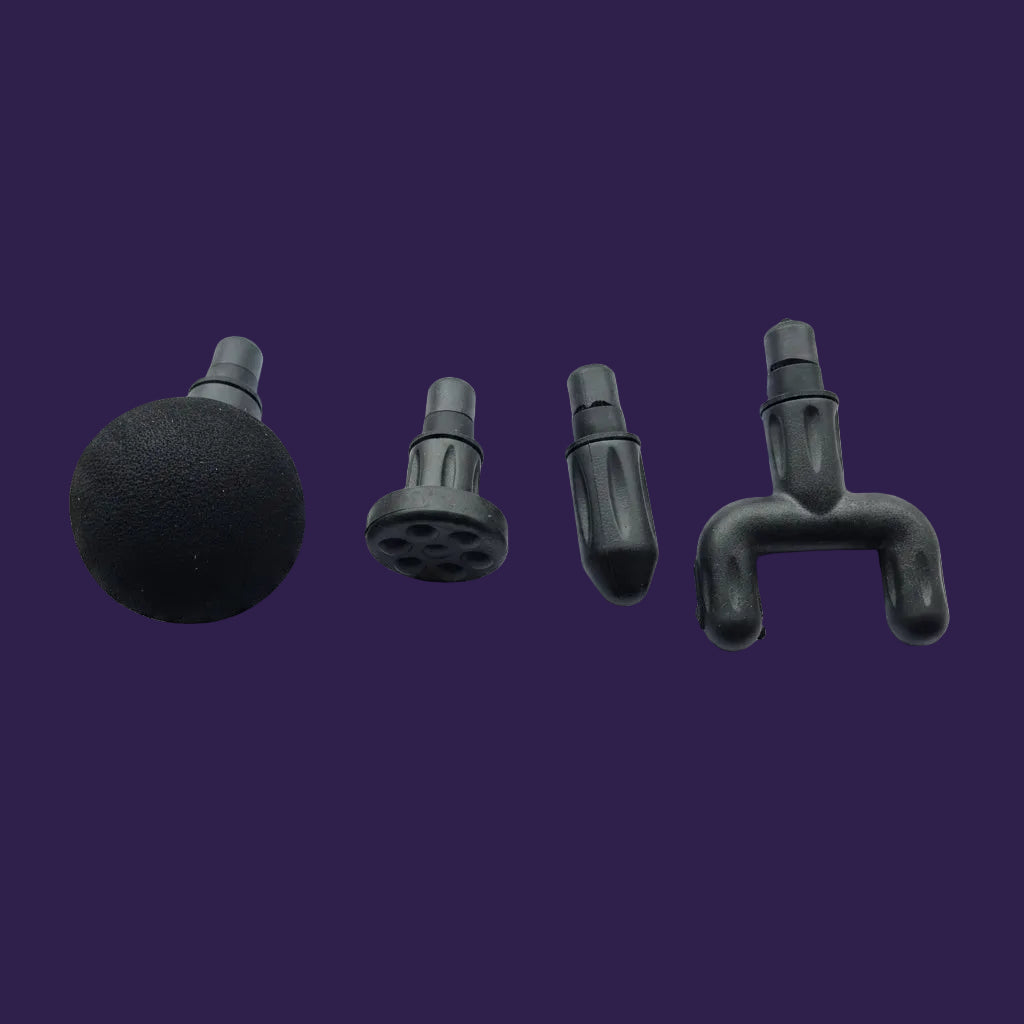 Four interchangeable attachment heads for the MG-01 Deep Tissue Percussion Massage Gun