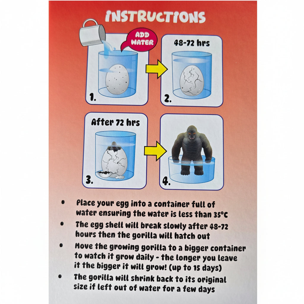 Gorilla Hatching Egg instructions sheet
