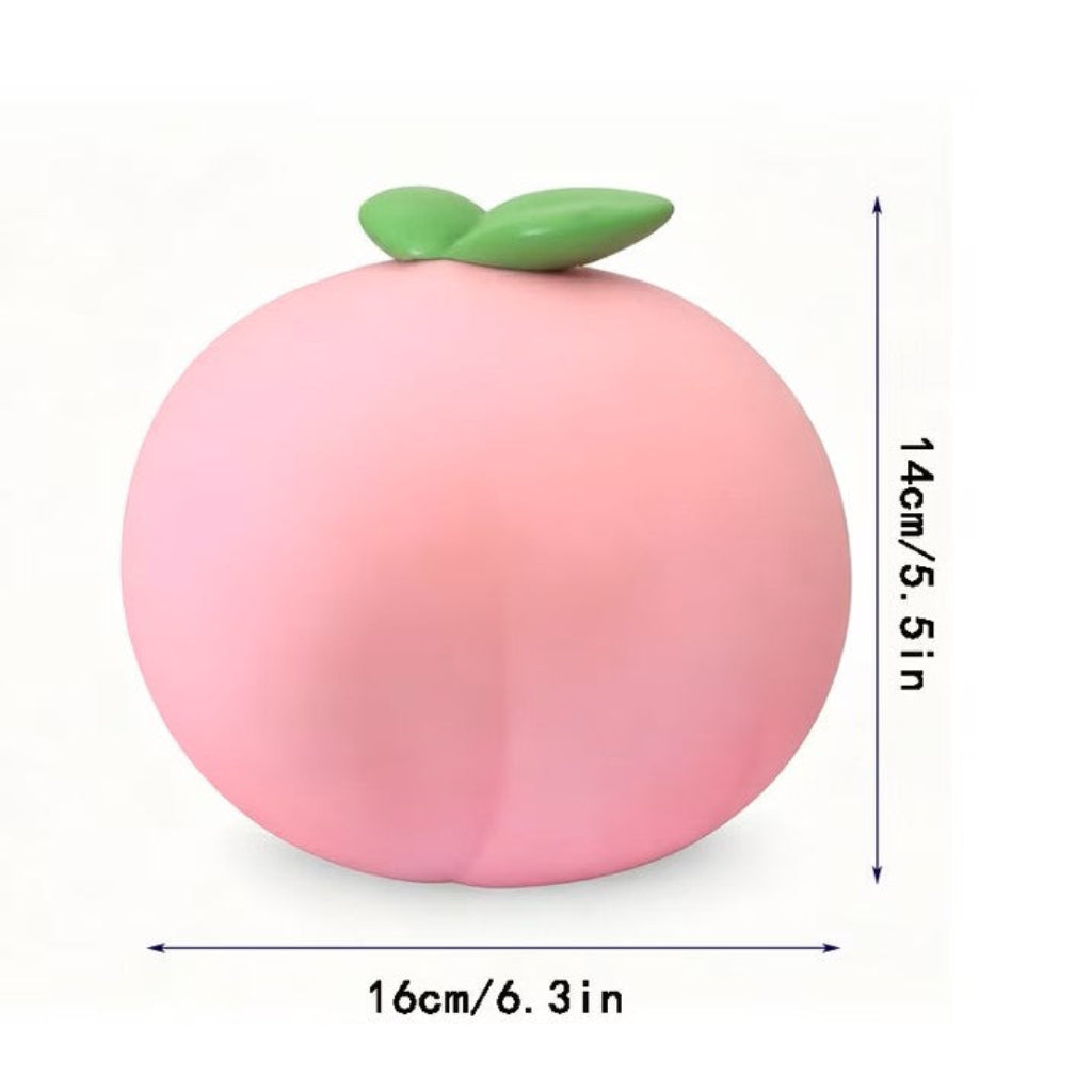 Jumbo Peach Squishy dimensions showing 14 cm by 16 cm size