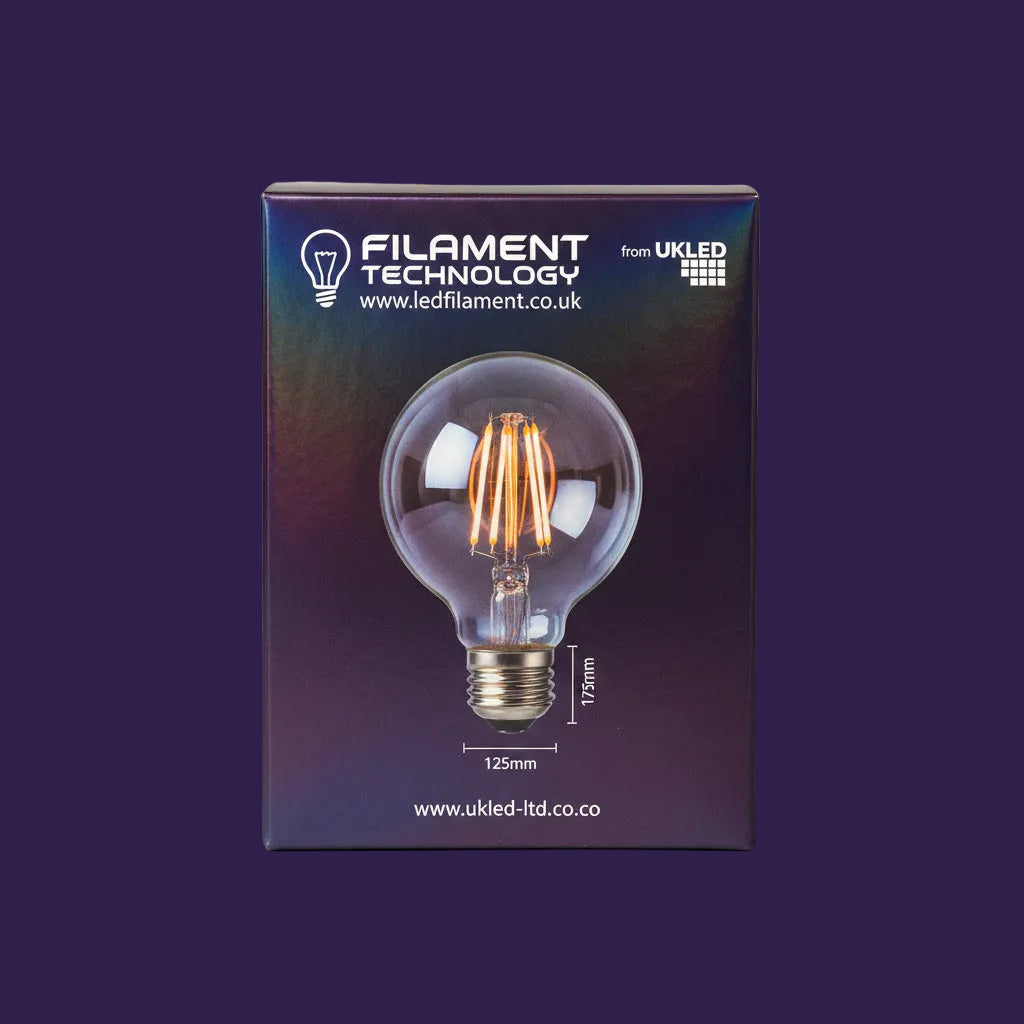 UKLED 3.5W LED Filament Globe Bulb dimensions and packaging