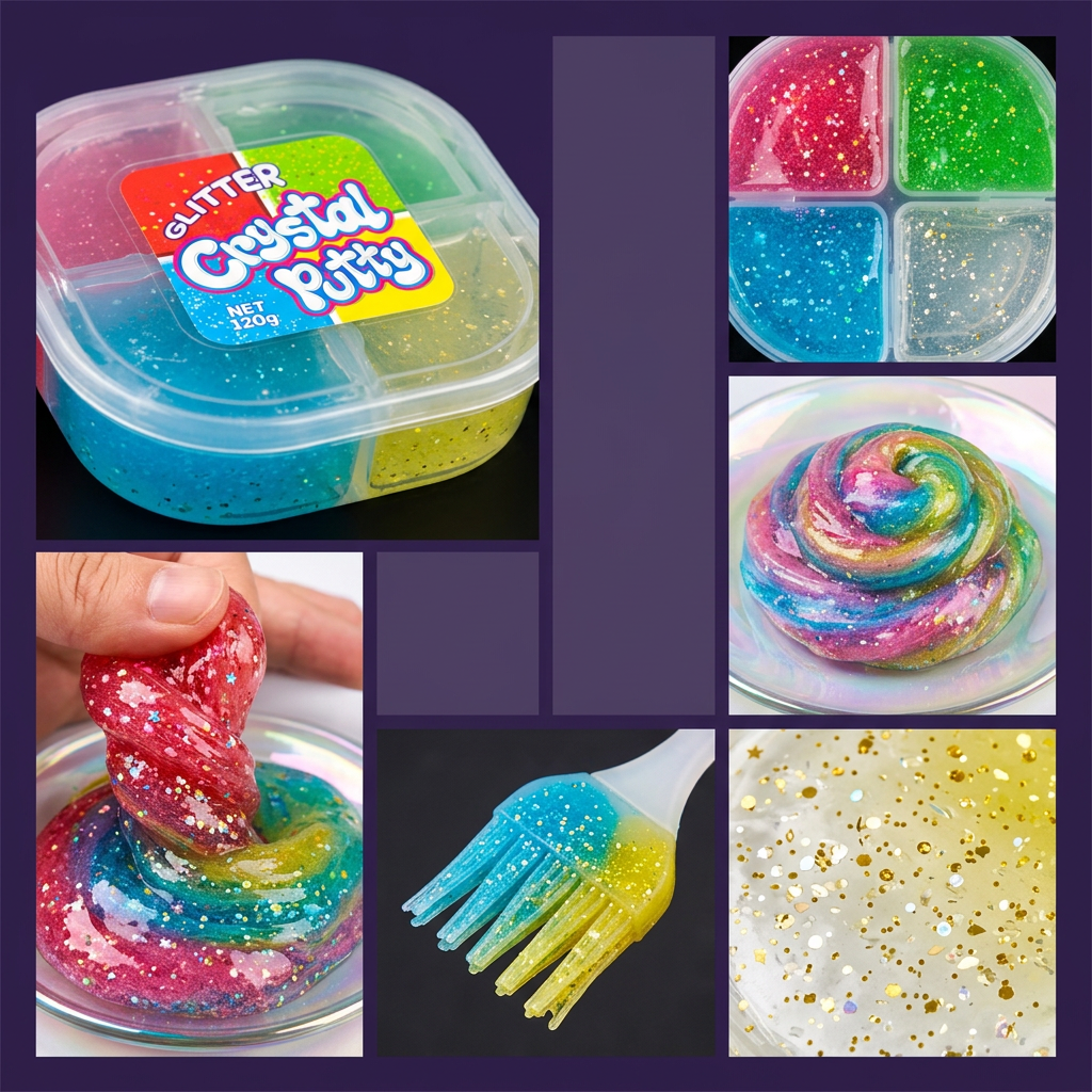 Glitter Crystal Putty sensory play details and texture