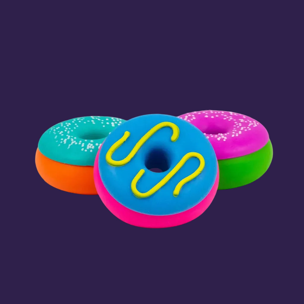 Scrunchems Squishy Donut trio assortment in cyan pink and orange