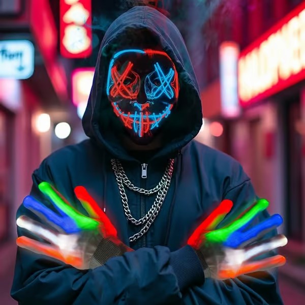 LED Halloween Mask and Glow Gloves In Action