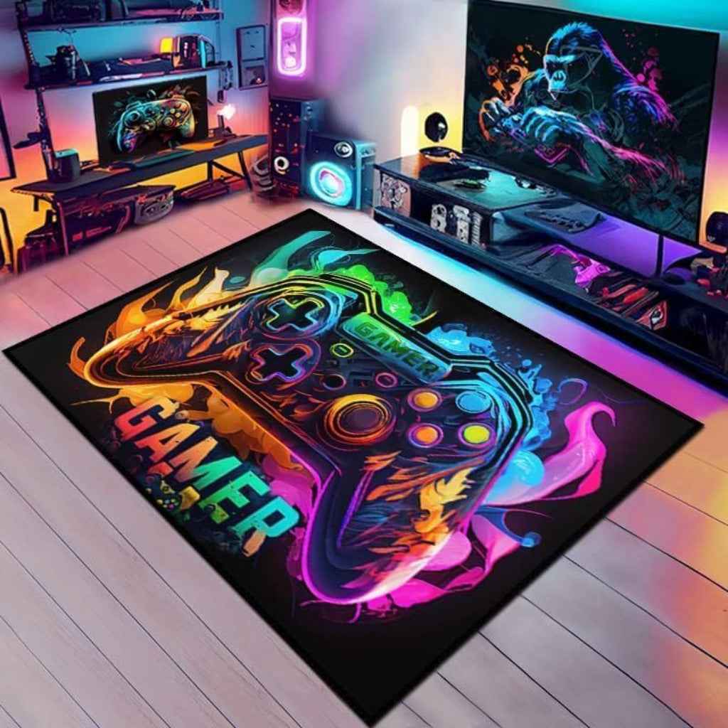 Game Controller Area Rug, Gamer Non-Slip Gaming Rug, 100 x 150 cm