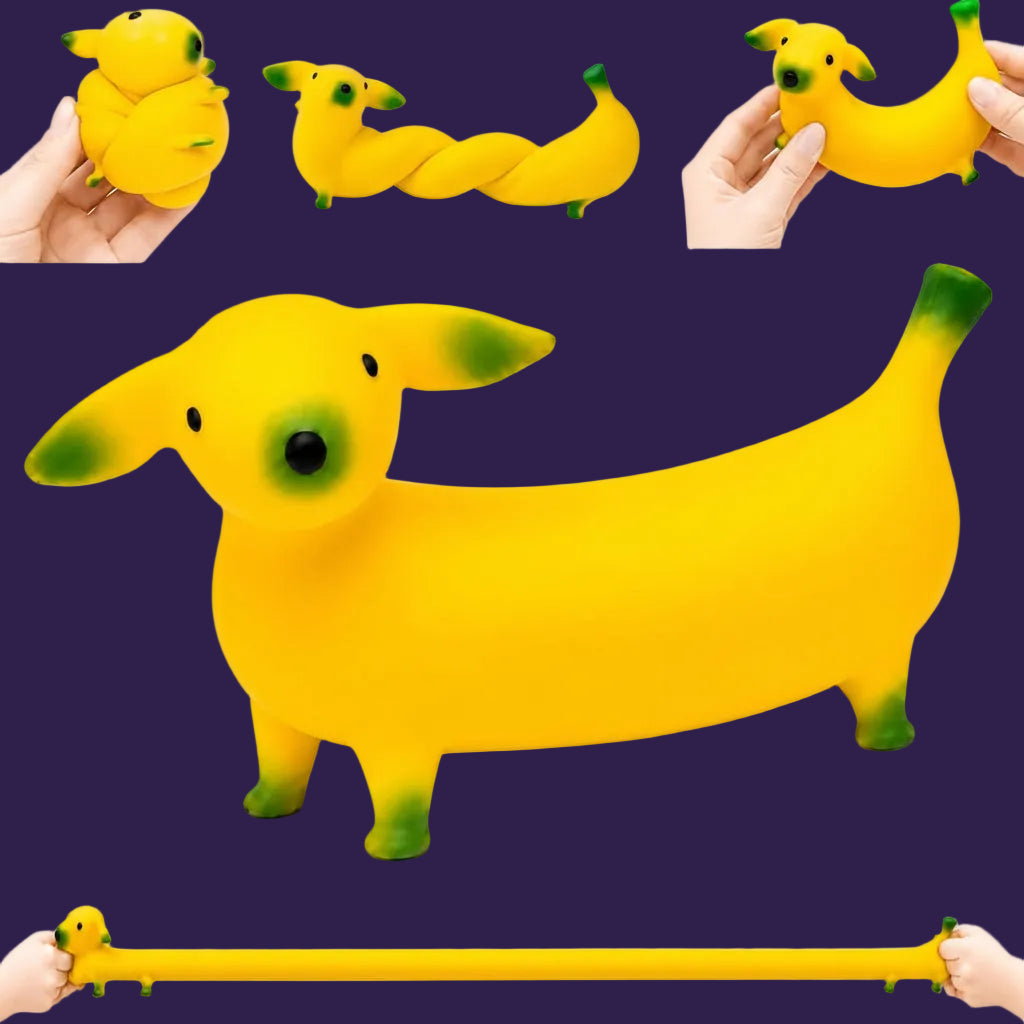 Stretchy Hotdog Squish - Flexible tactile squeeze toy manipulation demonstration