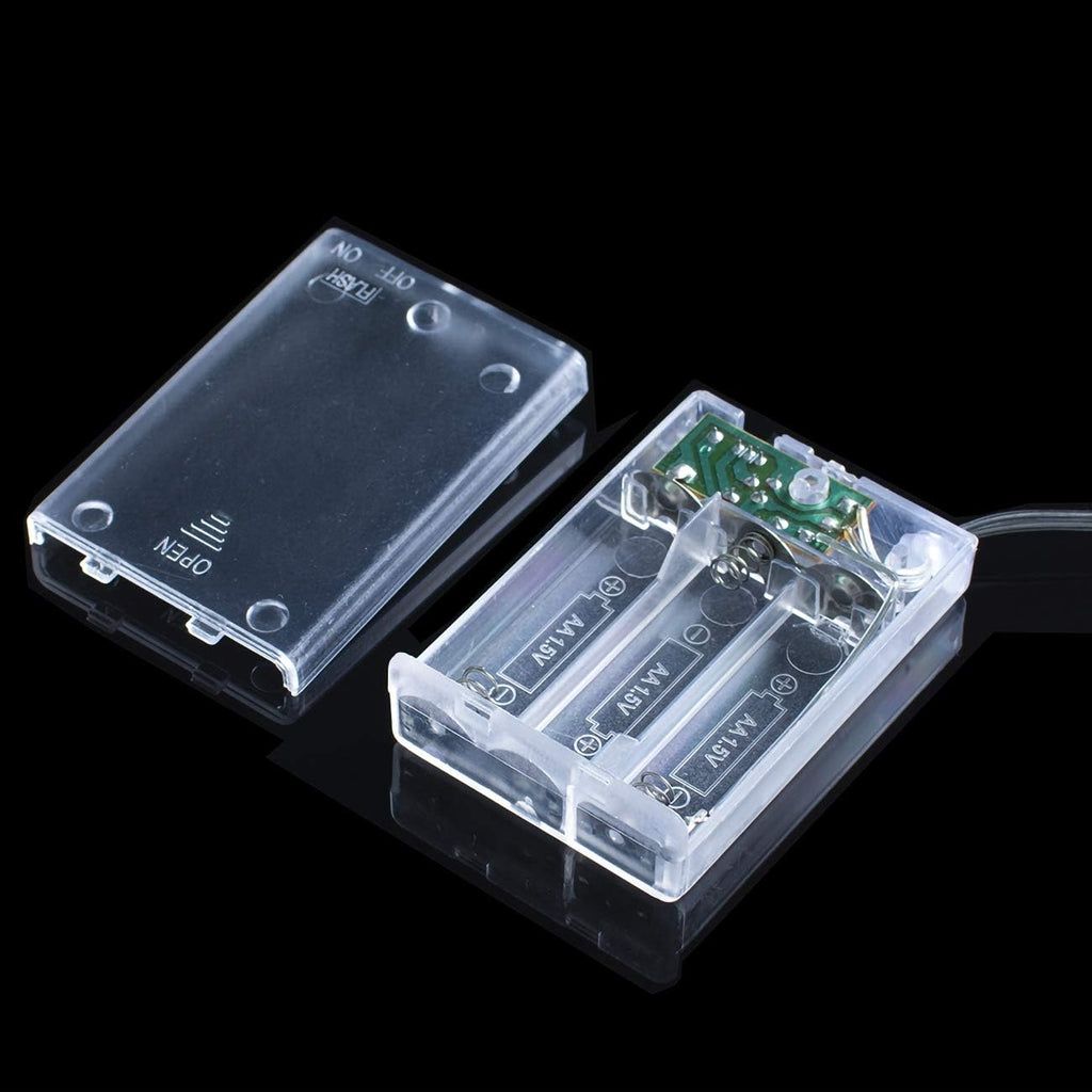 Transparent 3 AA battery box with on flash switch for snowflake fairy lights
