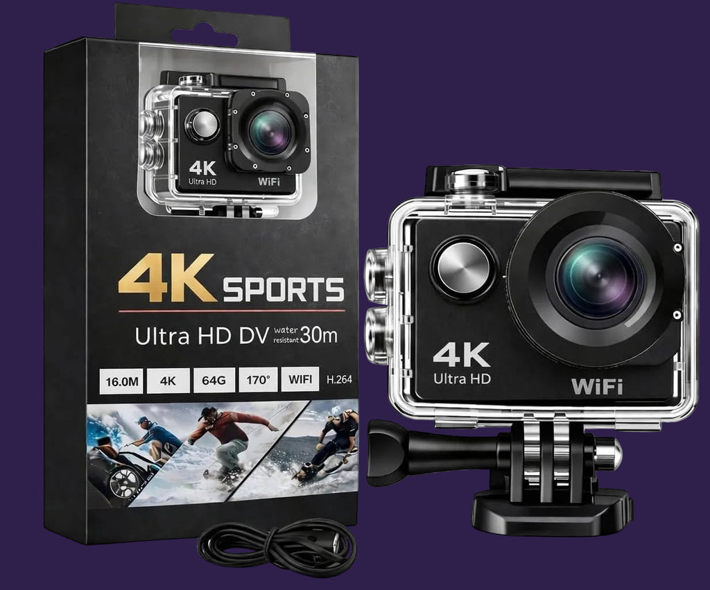 4K Ultra Action Camera with USB Cable and Mounting Base