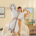 Large Cat Plush Teddy 110 cm - Grey and tan plush pillows
