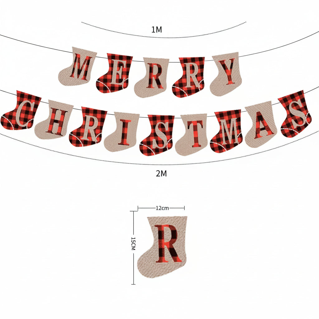 Merry Christmas burlap banner dimensions and sizing diagram