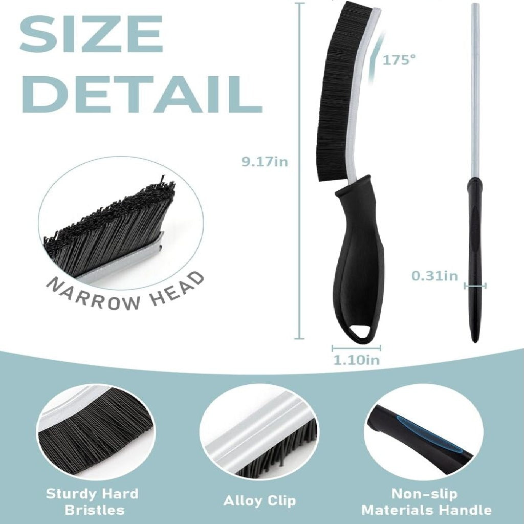 Bristle crevice cleaning brush dimensions and ergonomic handle features