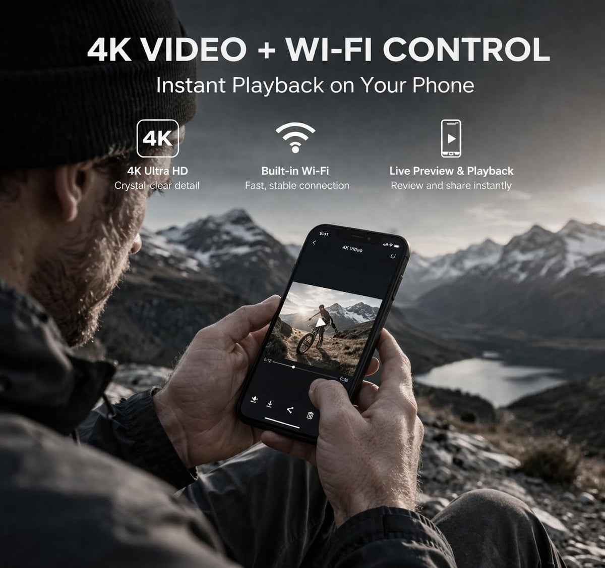 4K Ultra Action Camera Wi-Fi Smartphone Control and Video Playback