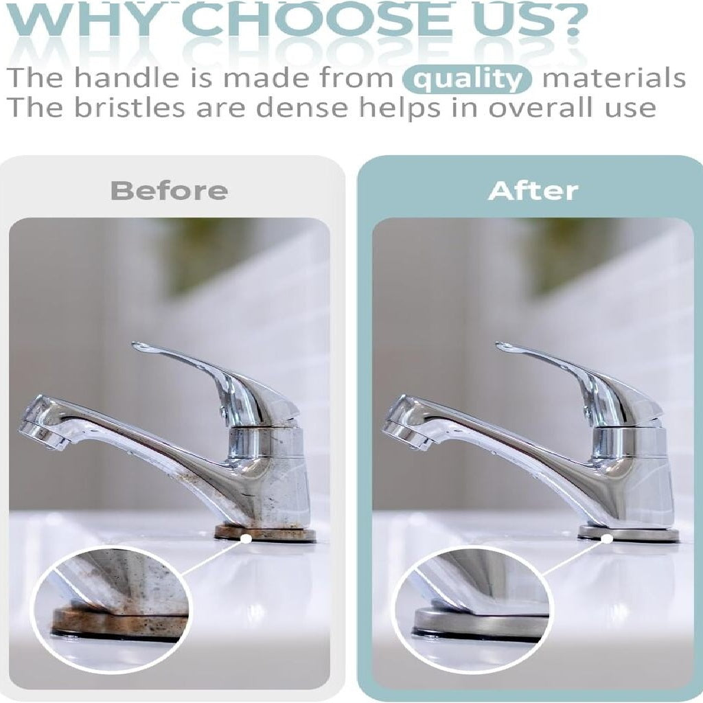 Crevice cleaning brush before and after cleaning faucet grime