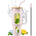 BLUEGO 1400ml Glass Tumbler with Handle - Pink Silicone Sleeve