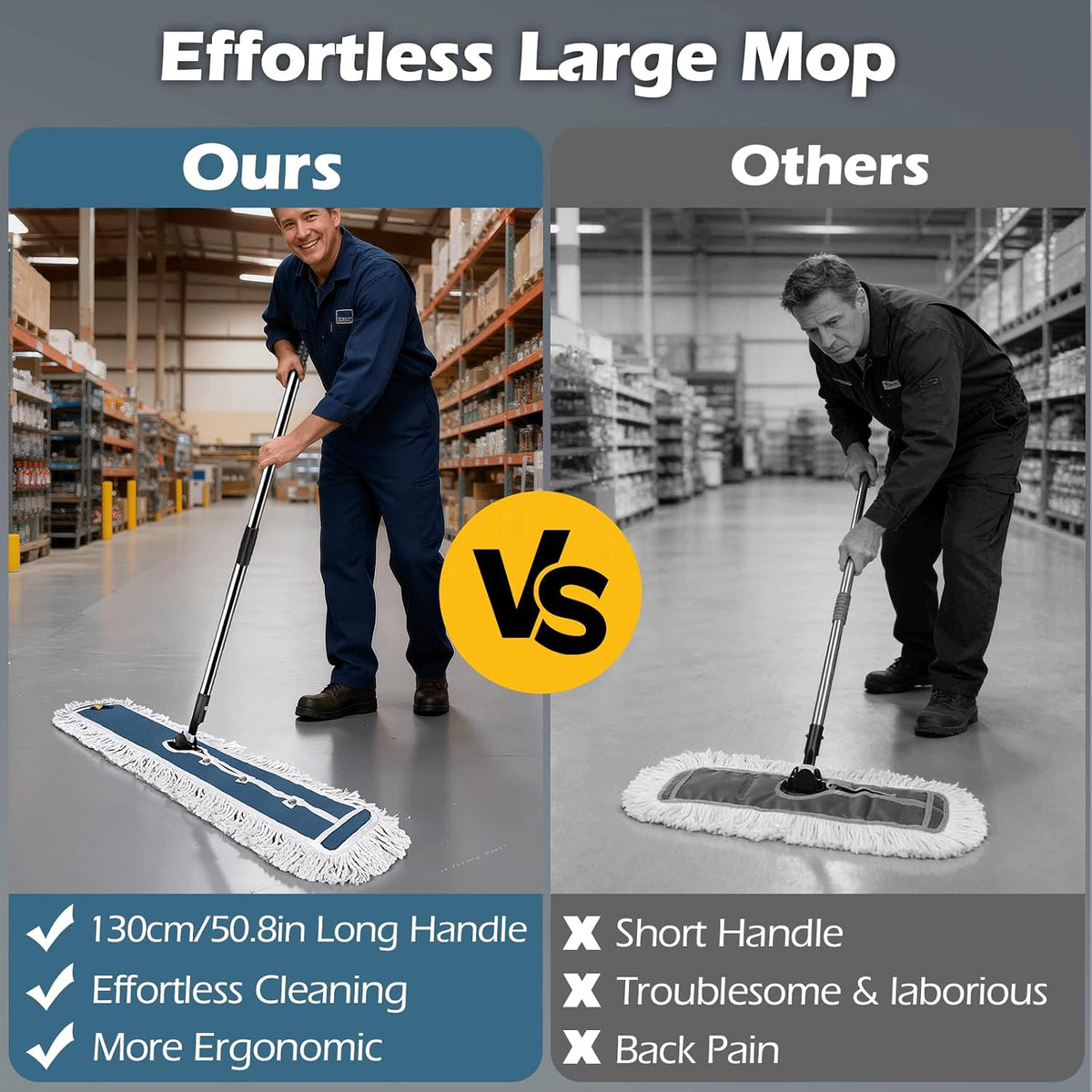 Commercial floor mop long handle ergonomics warehouse use