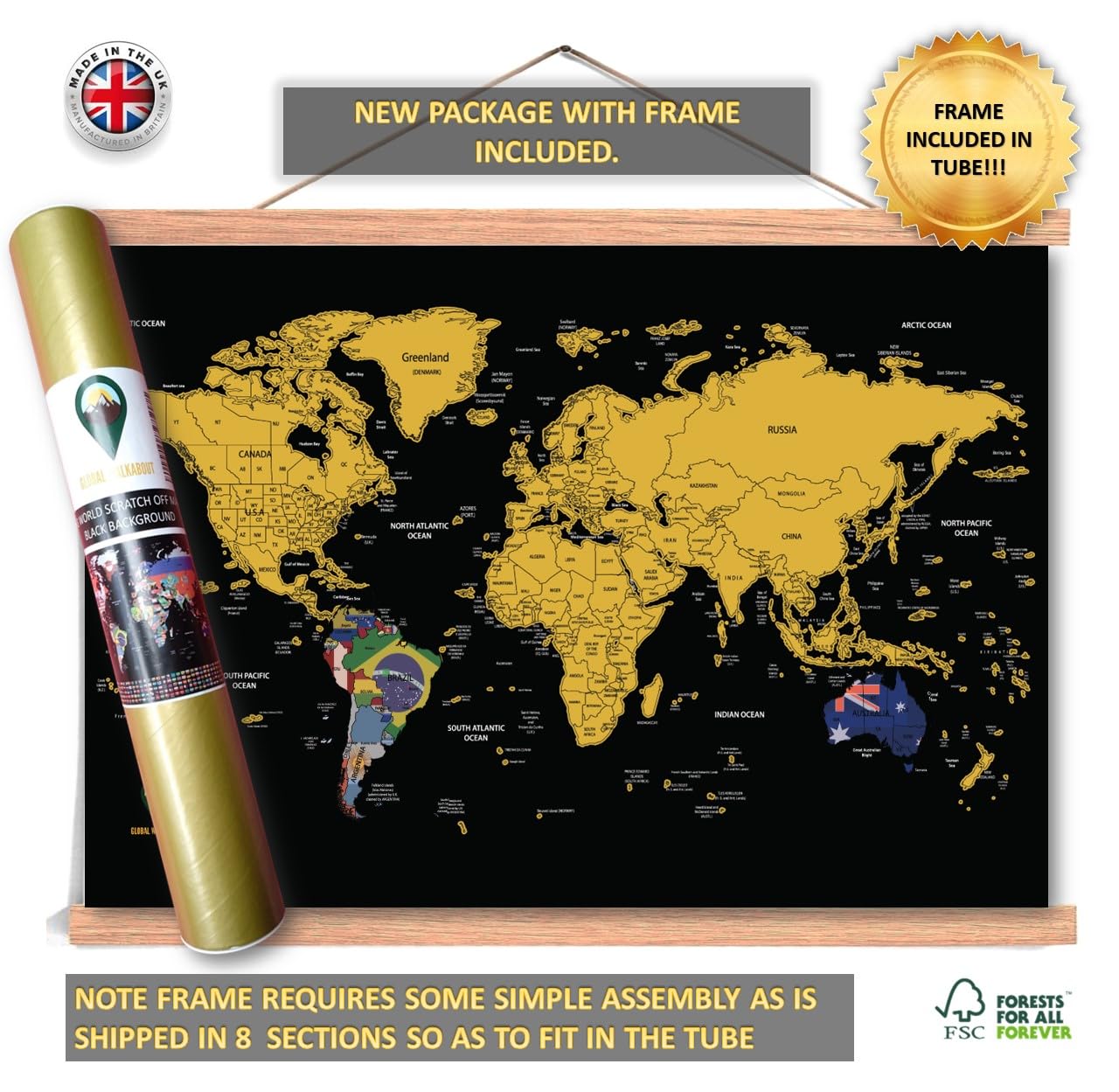 World Scratch Map - Unassembled Frame