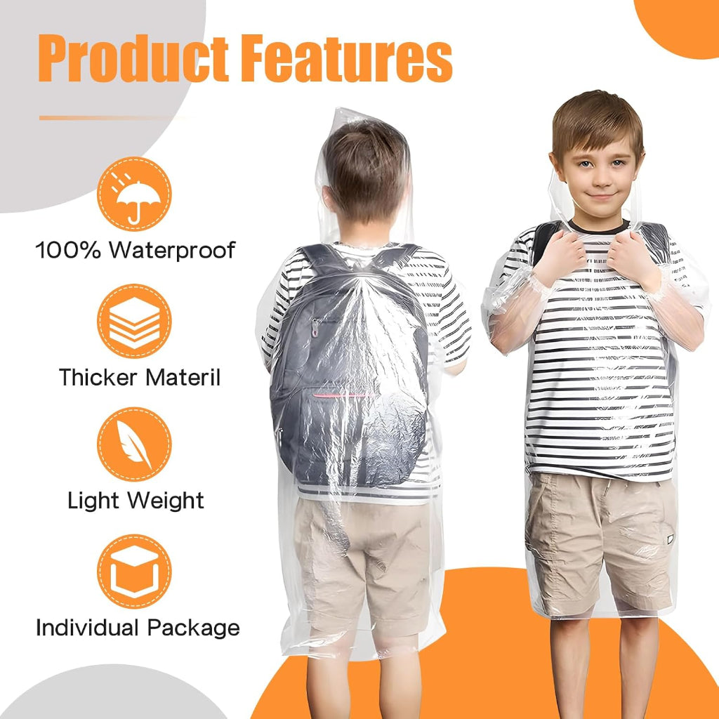 Waterproof clear hooded poncho front and back fit view