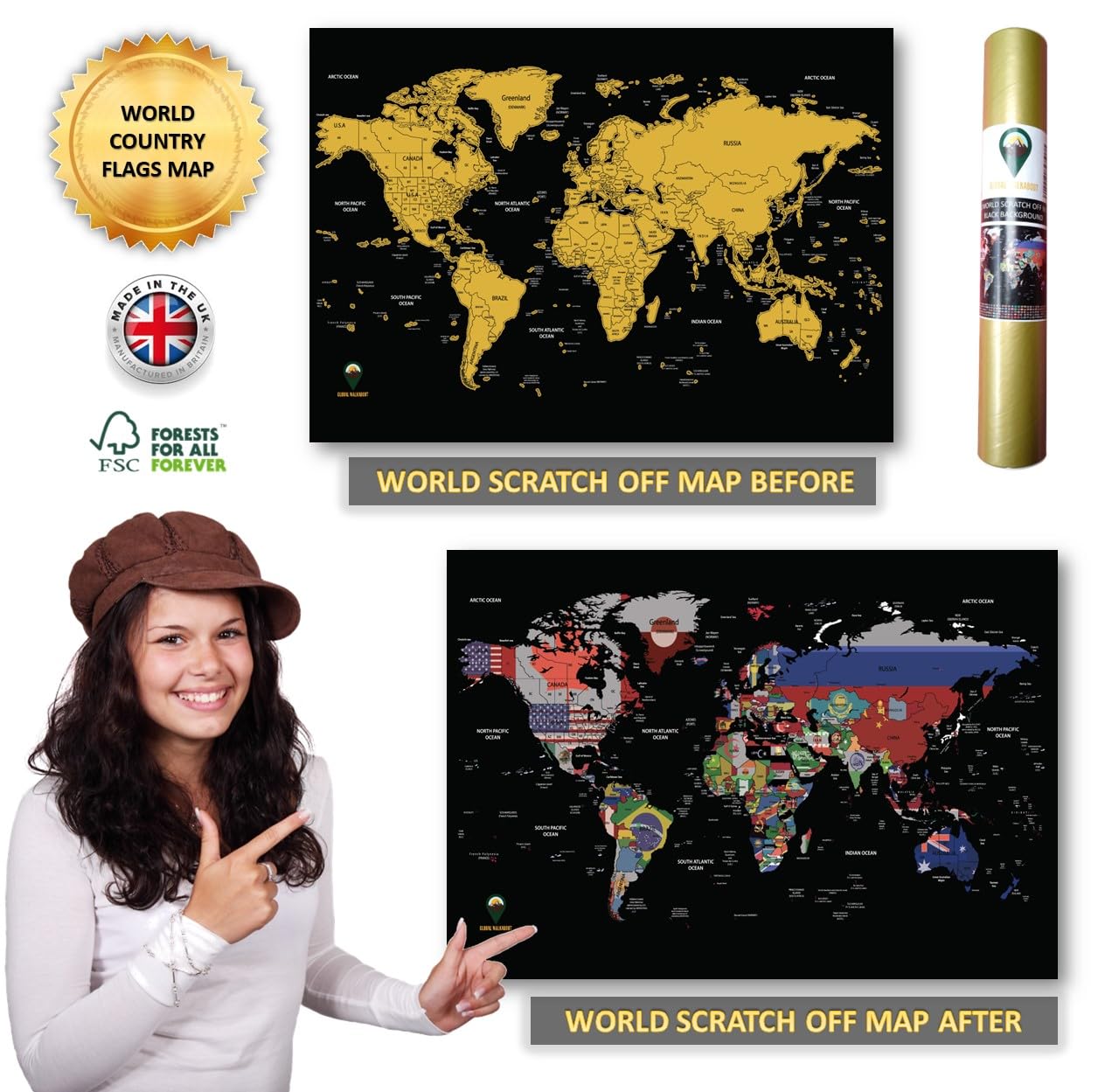World Scratch Map - Before After Comparison