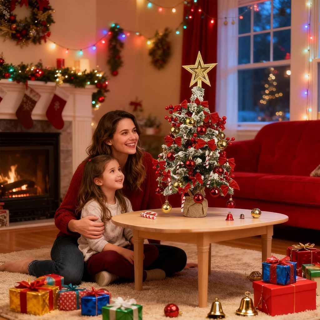 Mini Christmas Tree Artificial Tabletop Xmas Tree with Hanging Balls