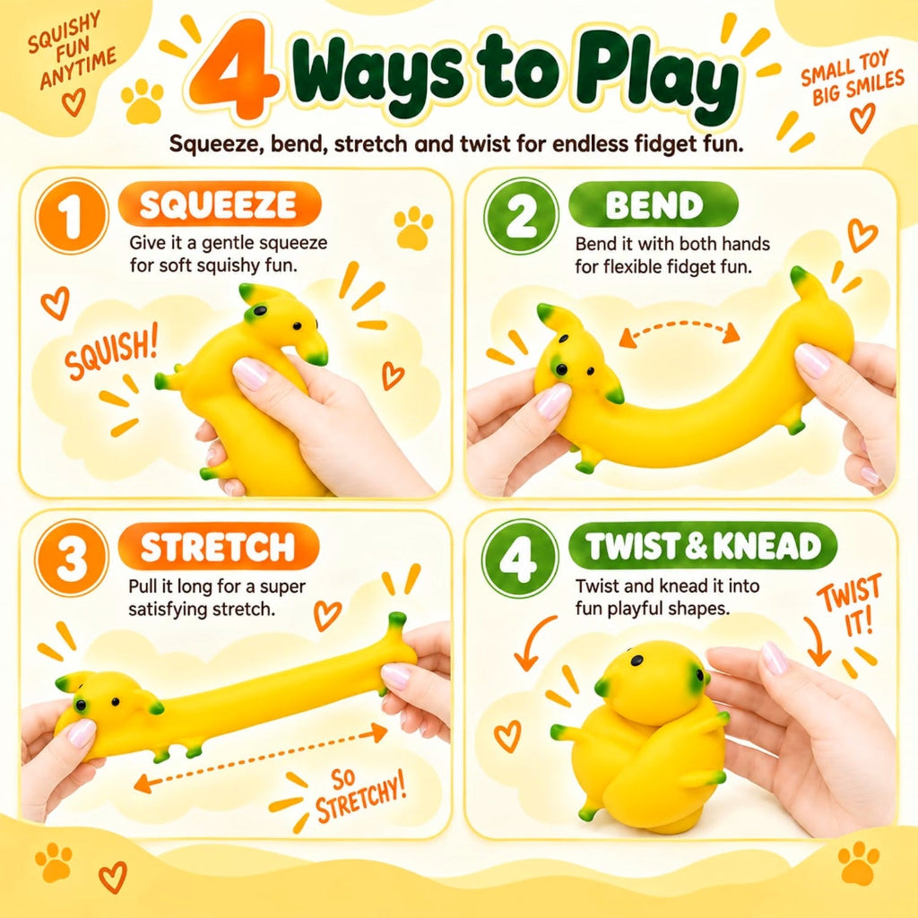 Stretchy Hotdog Squish - Step-by-step sensory play and stretching features