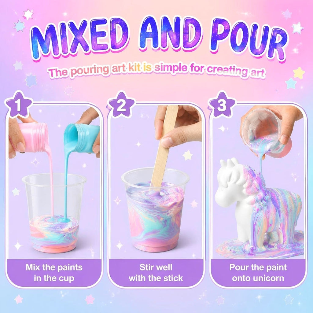 Glow Unicorn Art Kit - Pour Painting Steps