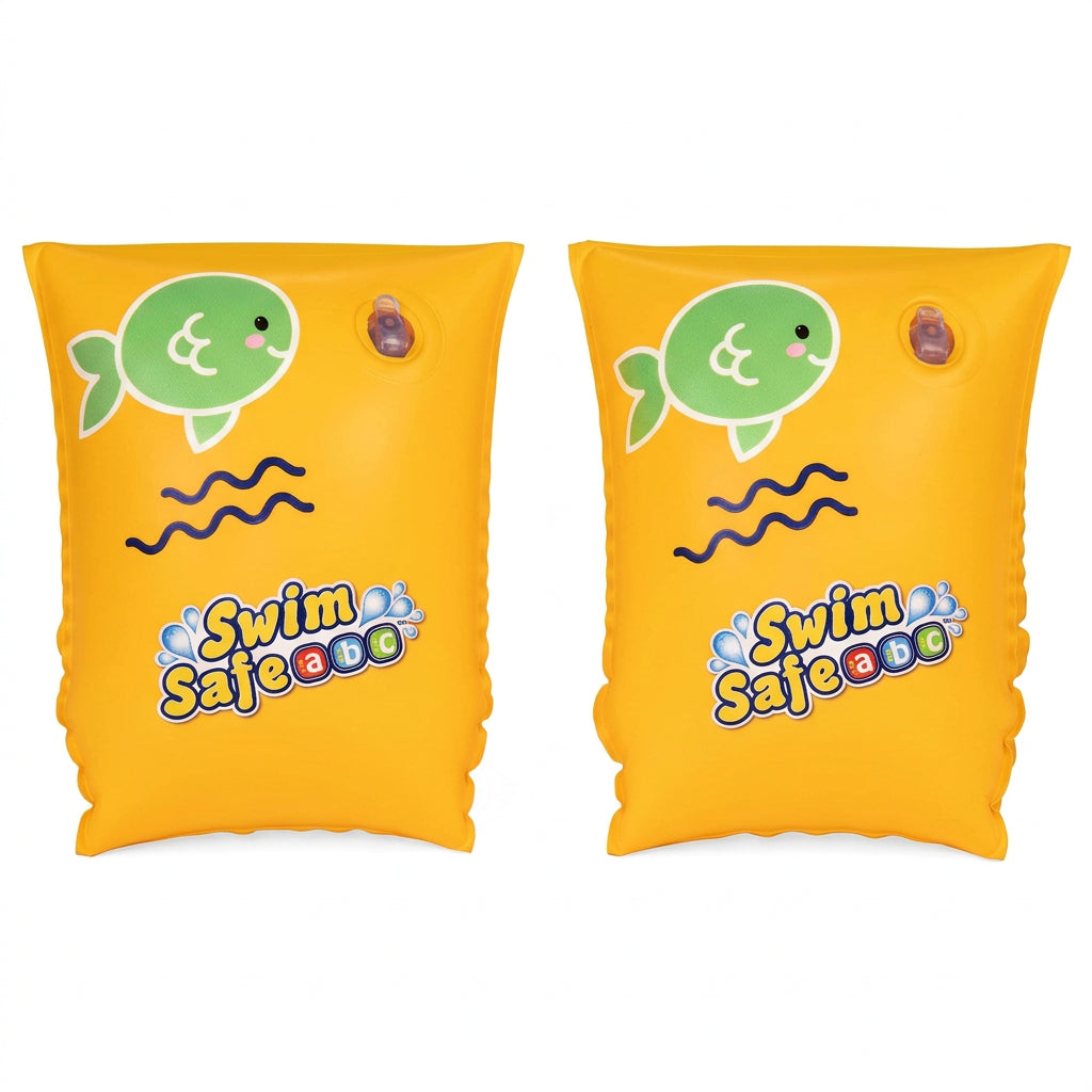 Bestway Swim Safe yellow inflatable swimming armbands pair flat lay