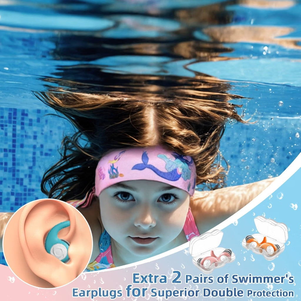 Adjustable Swim Headband and Reusable Silicone Earplugs Set