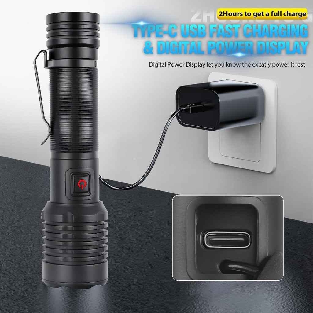 Rechargeable LED Tactical Torch 5 Modes USB-C