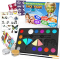 Deluxe kids face painting kit with 16 colours, stencils, glitter, and brushes