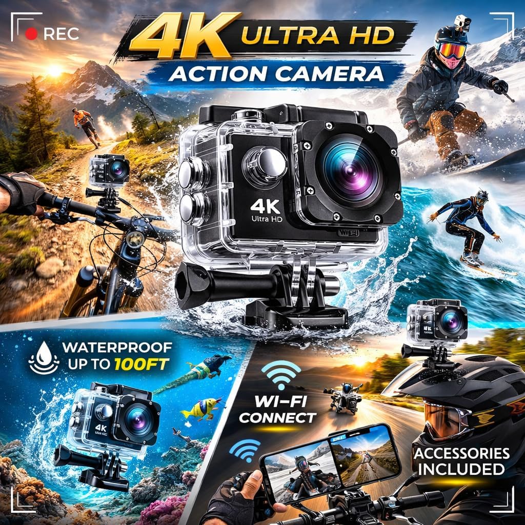 4K Ultra Action Camera in Waterproof Housing