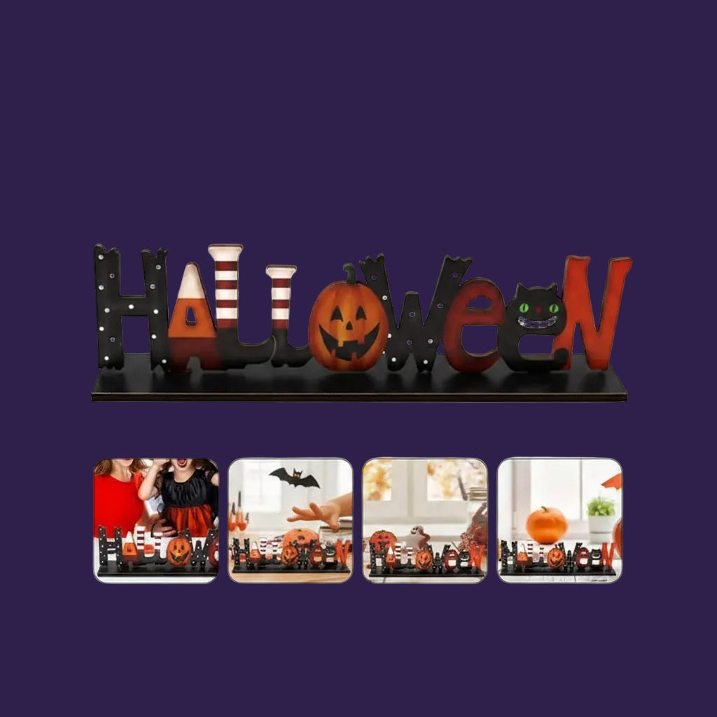 Halloween Pumpkin Desk Topper Ornament Wooden Letters