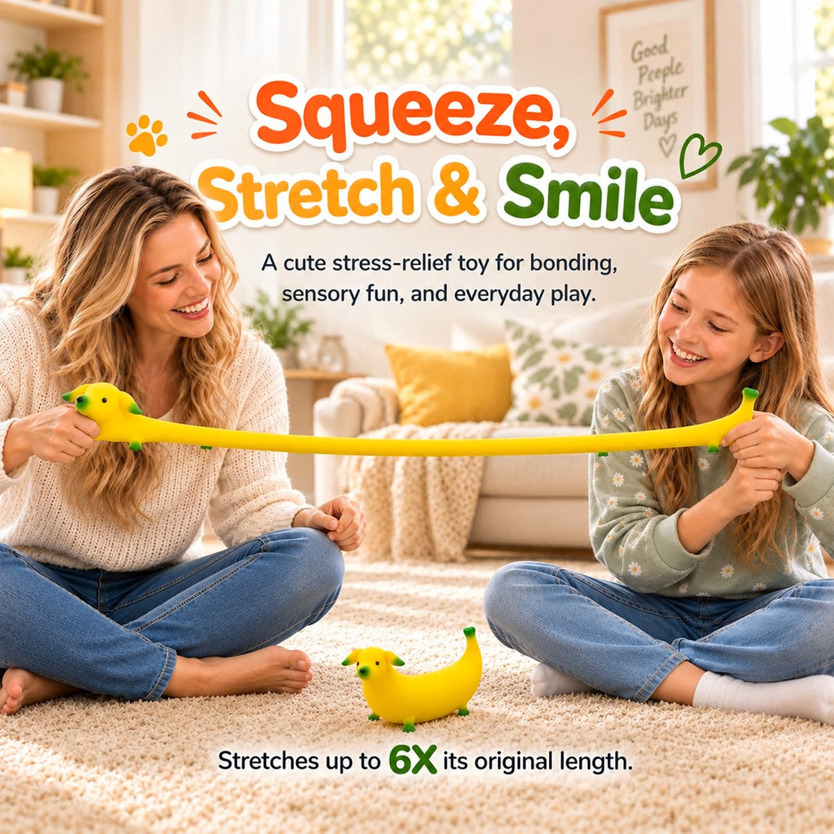 Stretchy Hotdog Squish - Sensory fidget toy being stretched and played with