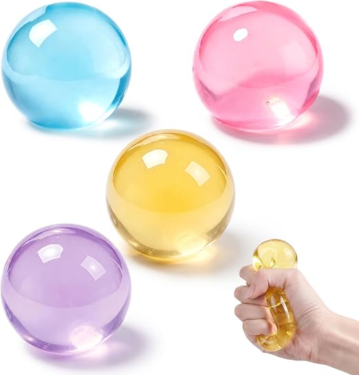 4-pack coconut oil squishy stress balls in pastel blue, pink, yellow, and violet