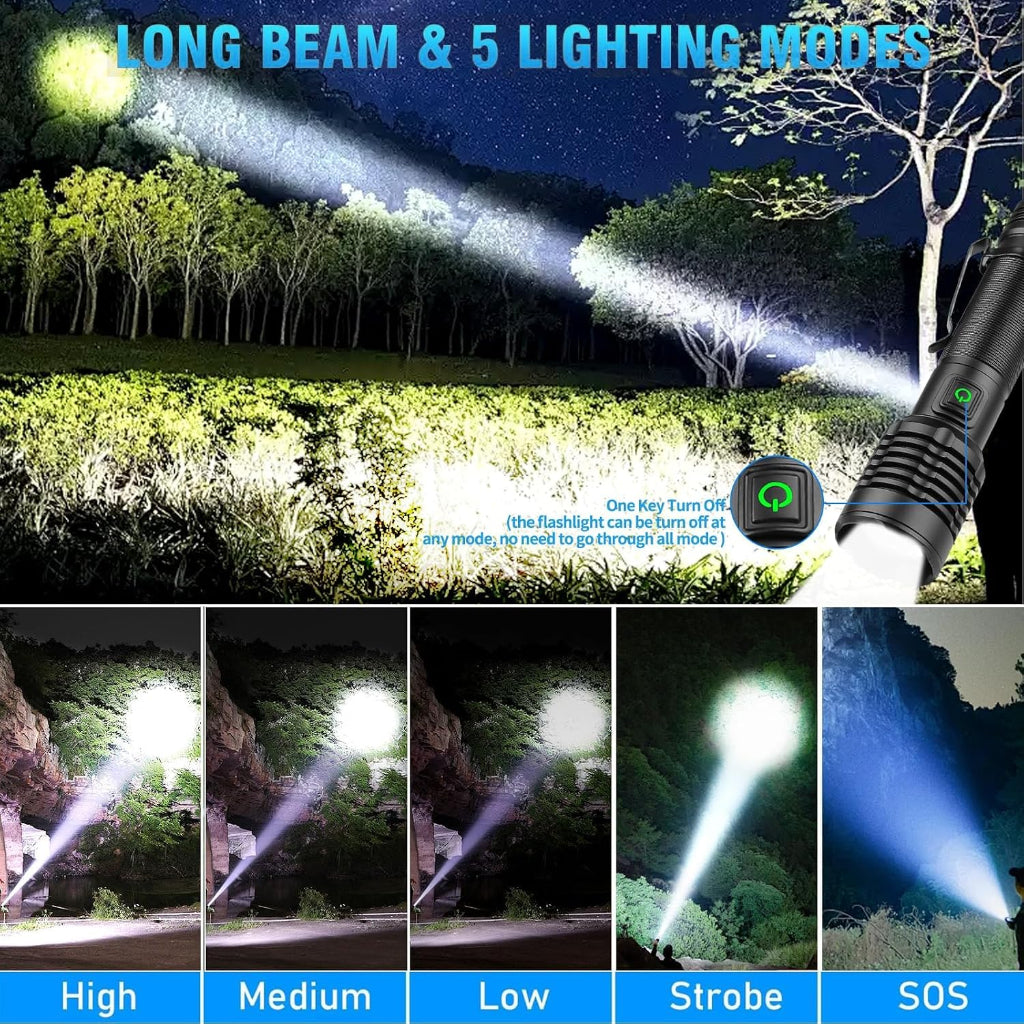 Rechargeable LED Tactical Flashlight 5 Light Modes Display