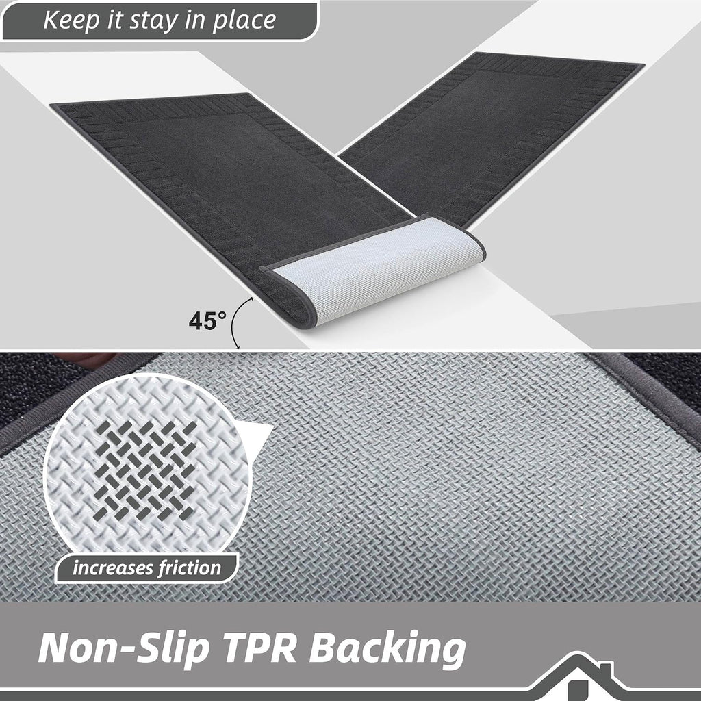 Non-slip TPR rubber backing detail on black indoor door mat