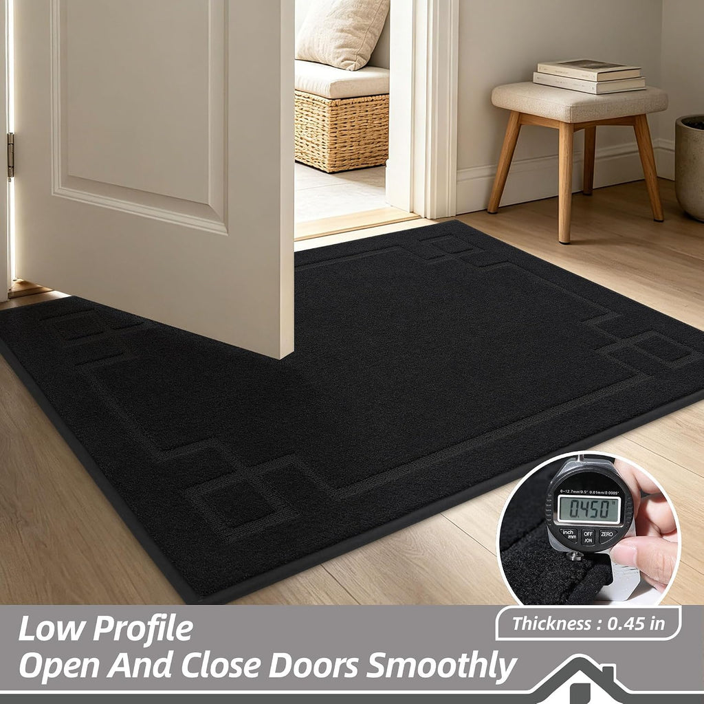 Low-profile indoor door mat 0.45 inch thickness for easy door clearance