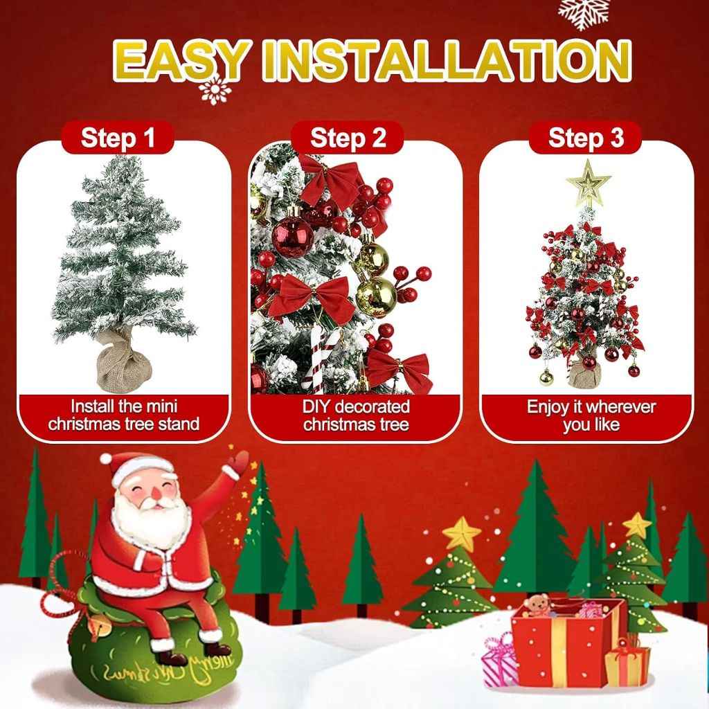 Mini Christmas Tree Artificial Tabletop Xmas Tree with Hanging Balls