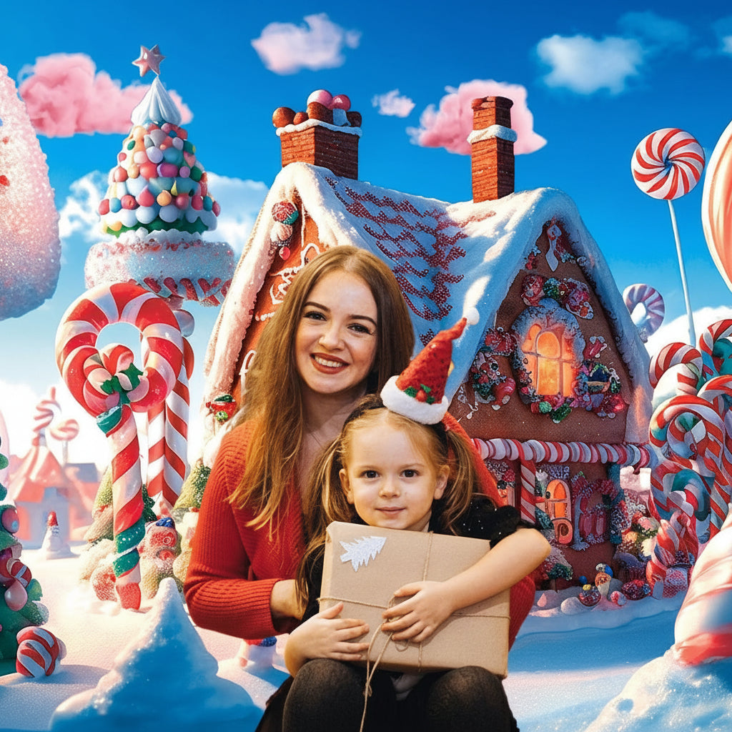 7x5FT Christmas Candy Town Backdrop holiday gift photoshoot scene