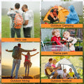 Clear emergency rain ponchos worn at outdoor festivals, hiking, and camping