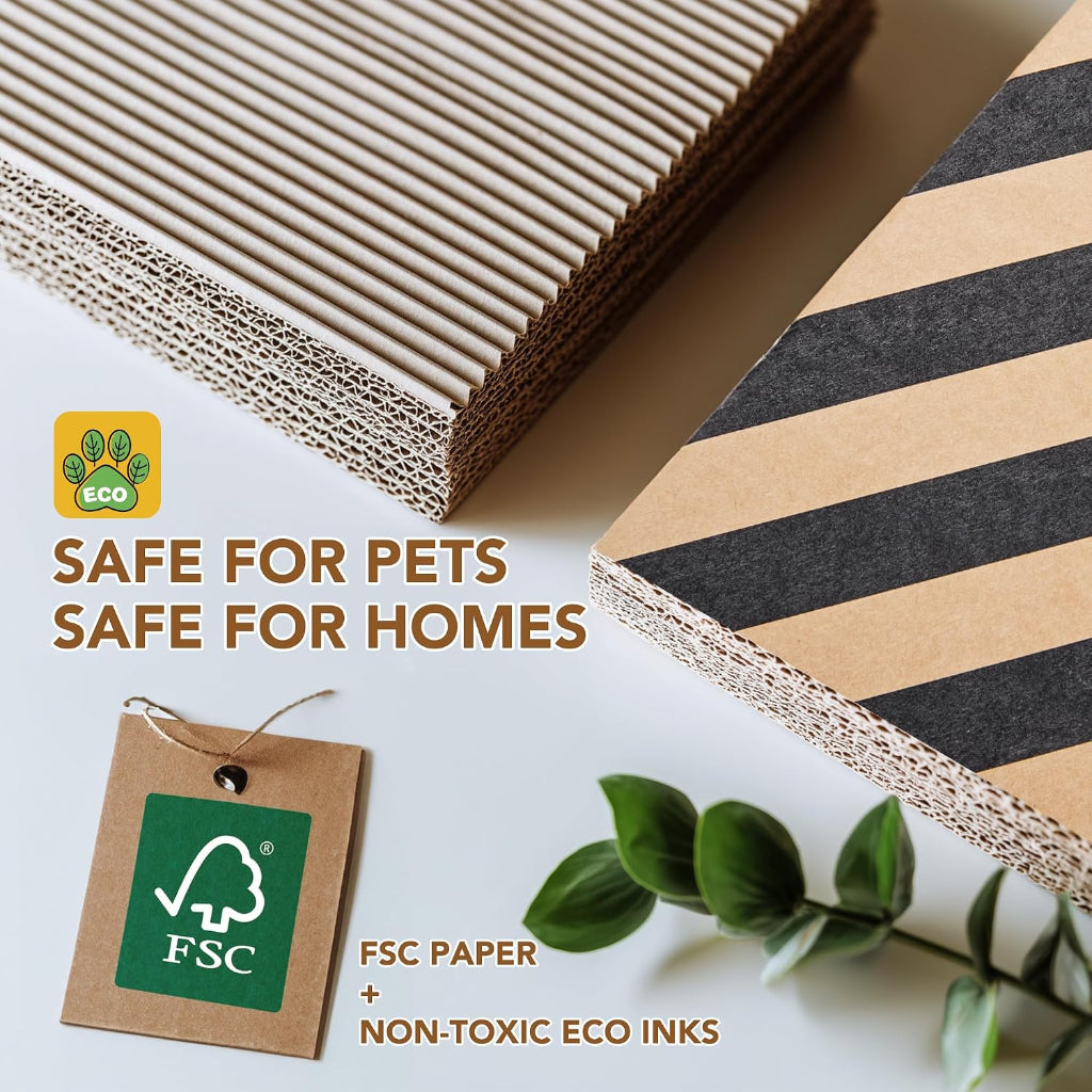 Cardboard packaging with FSC label and text 'Safe for pets, safe for homes' on a white background.