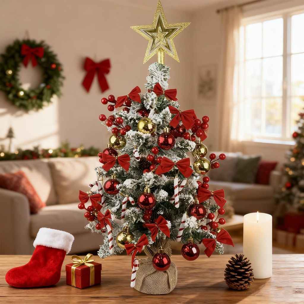 Mini Christmas Tree Artificial Tabletop Xmas Tree with Hanging Balls