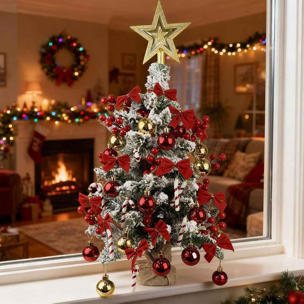 Mini Christmas Tree Artificial Tabletop Xmas Tree with Hanging Balls
