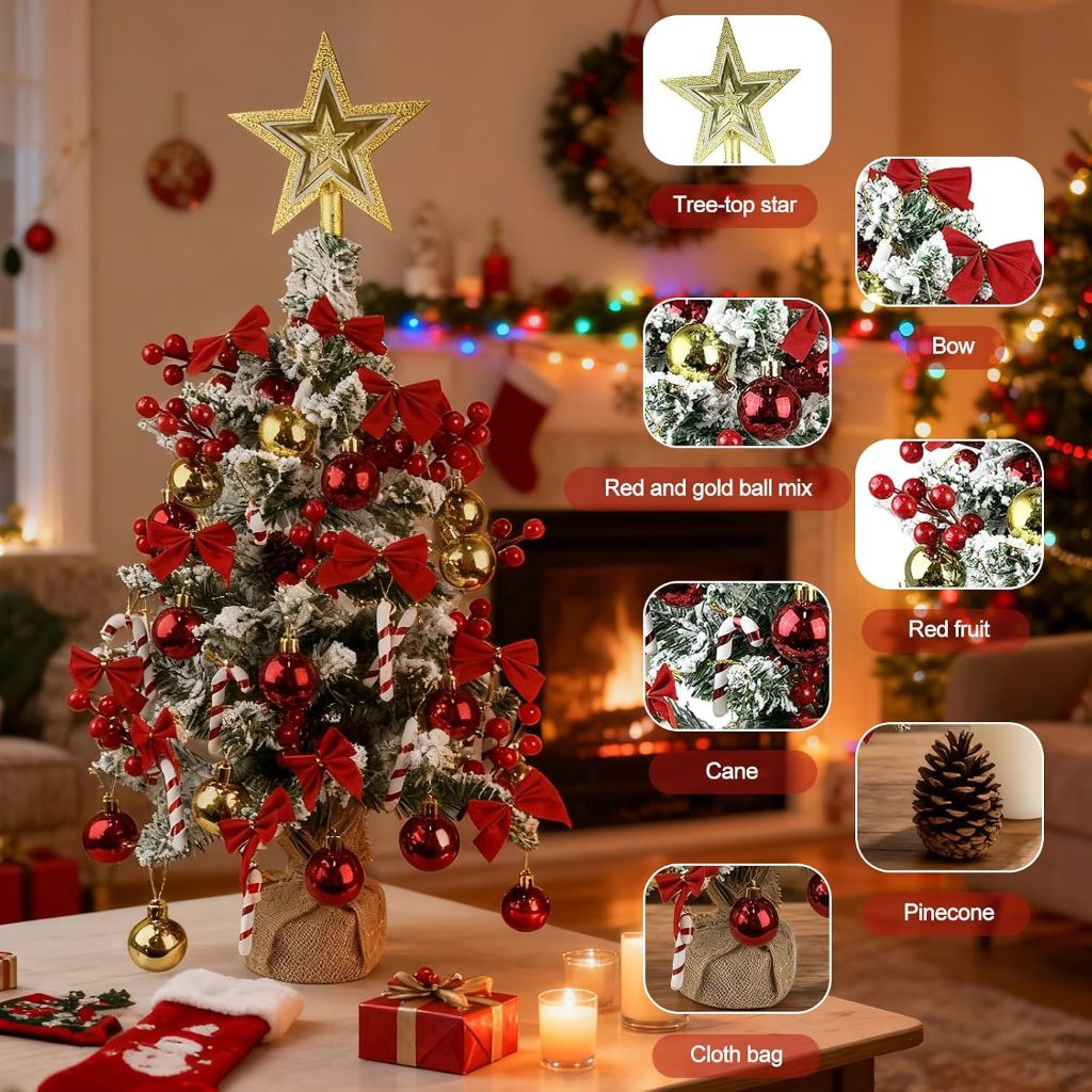 Mini Christmas Tree Artificial Tabletop Xmas Tree with Hanging Balls
