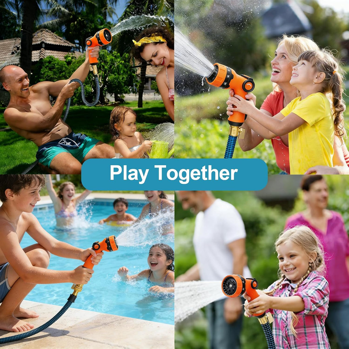 Expandable Garden Hose ergonomic multi-spray spray gun lifestyle application in garden