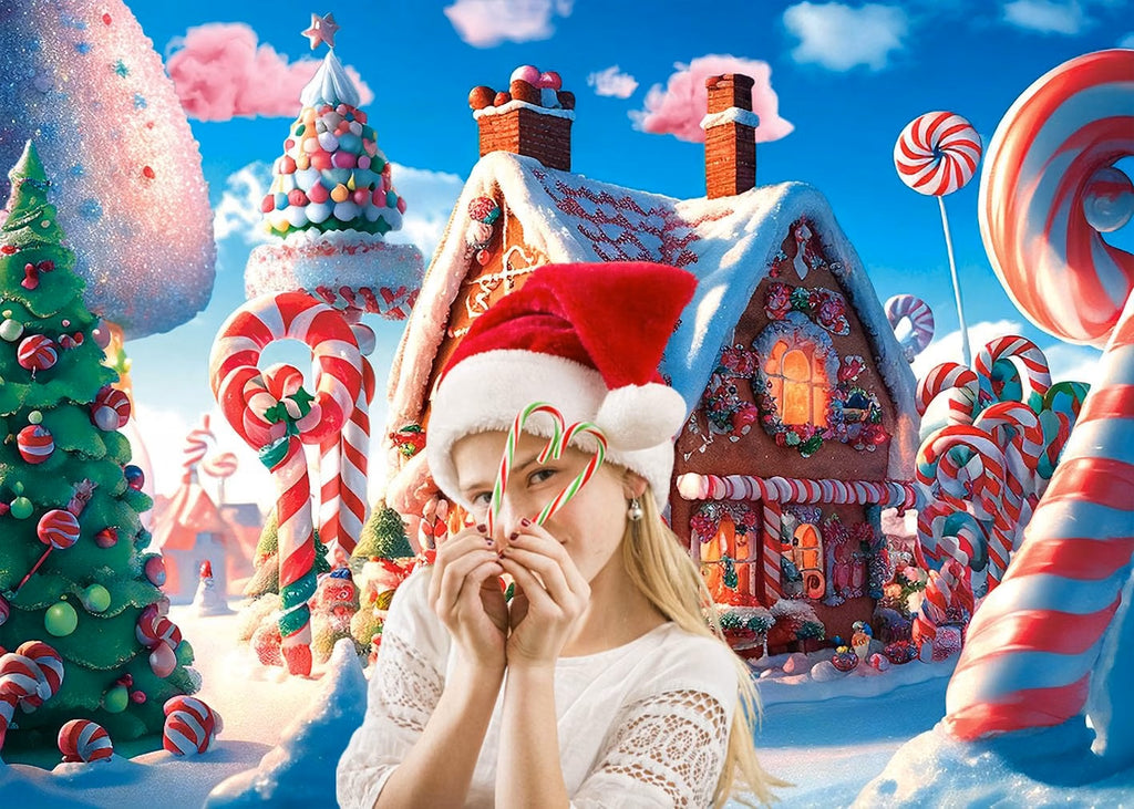 7x5FT Christmas Candy Town Backdrop festive candy cane photoshoot prop