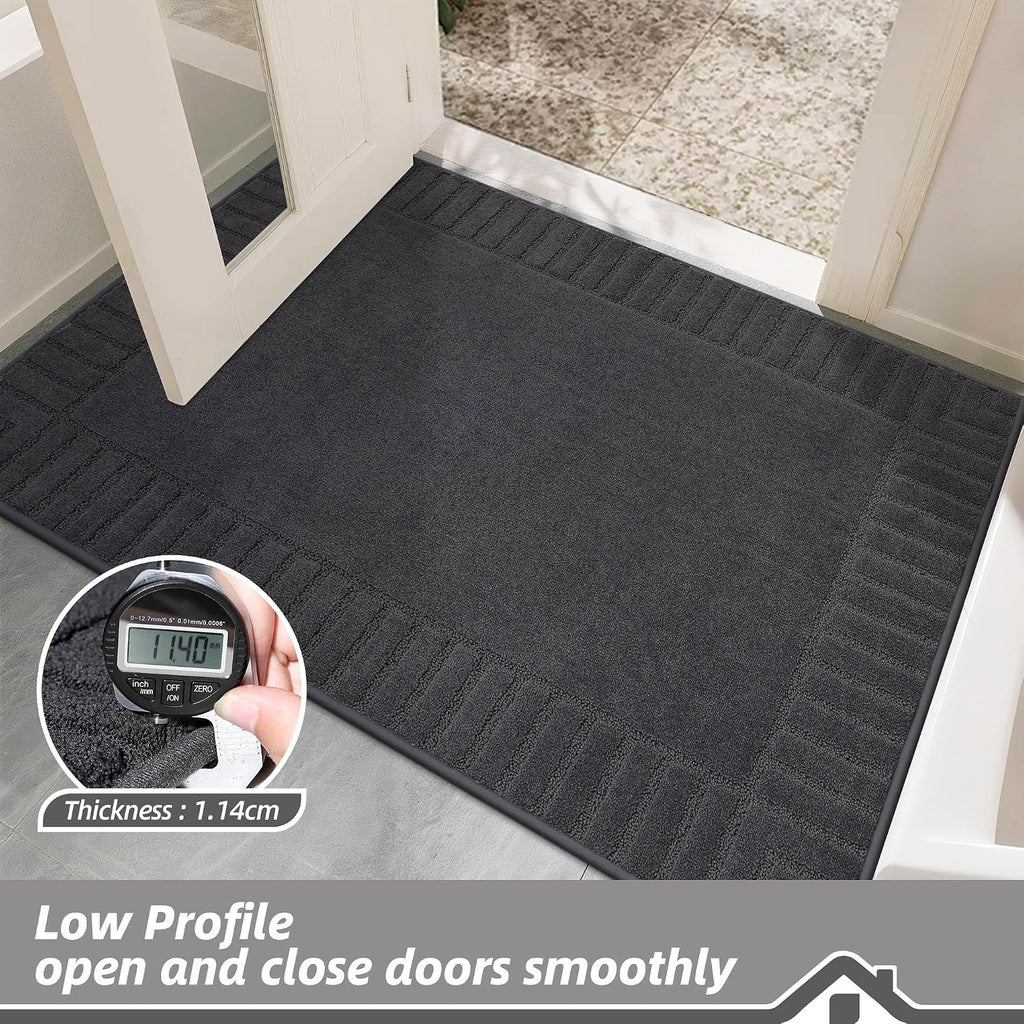 Low-profile indoor door mat 1.14 cm thickness measurement for door clearance