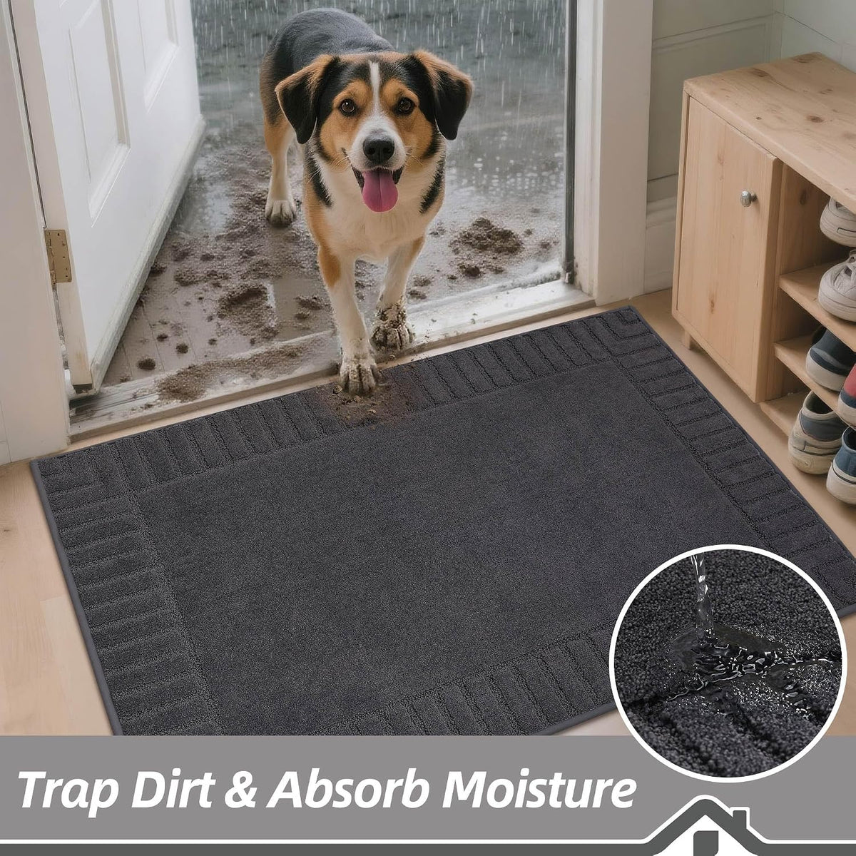 Water absorbent microfibre indoor entrance barrier mat