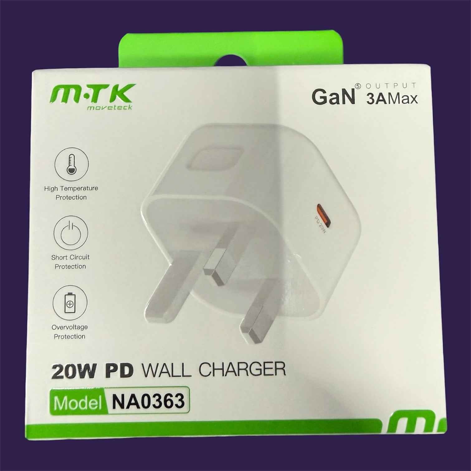 MoveTeck 20W USB-C Fast Charger Retail Packaging