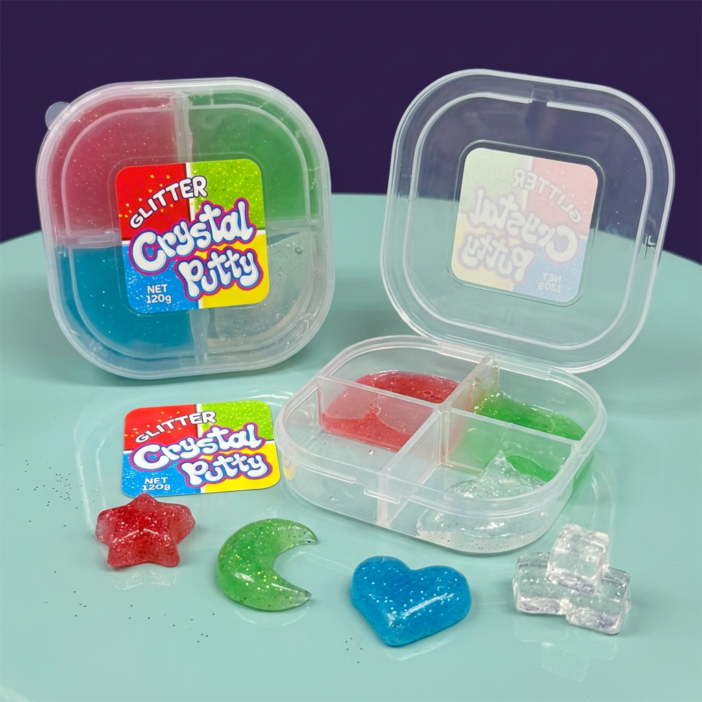 Glitter Crystal Putty multi-color tubs with molded shapes