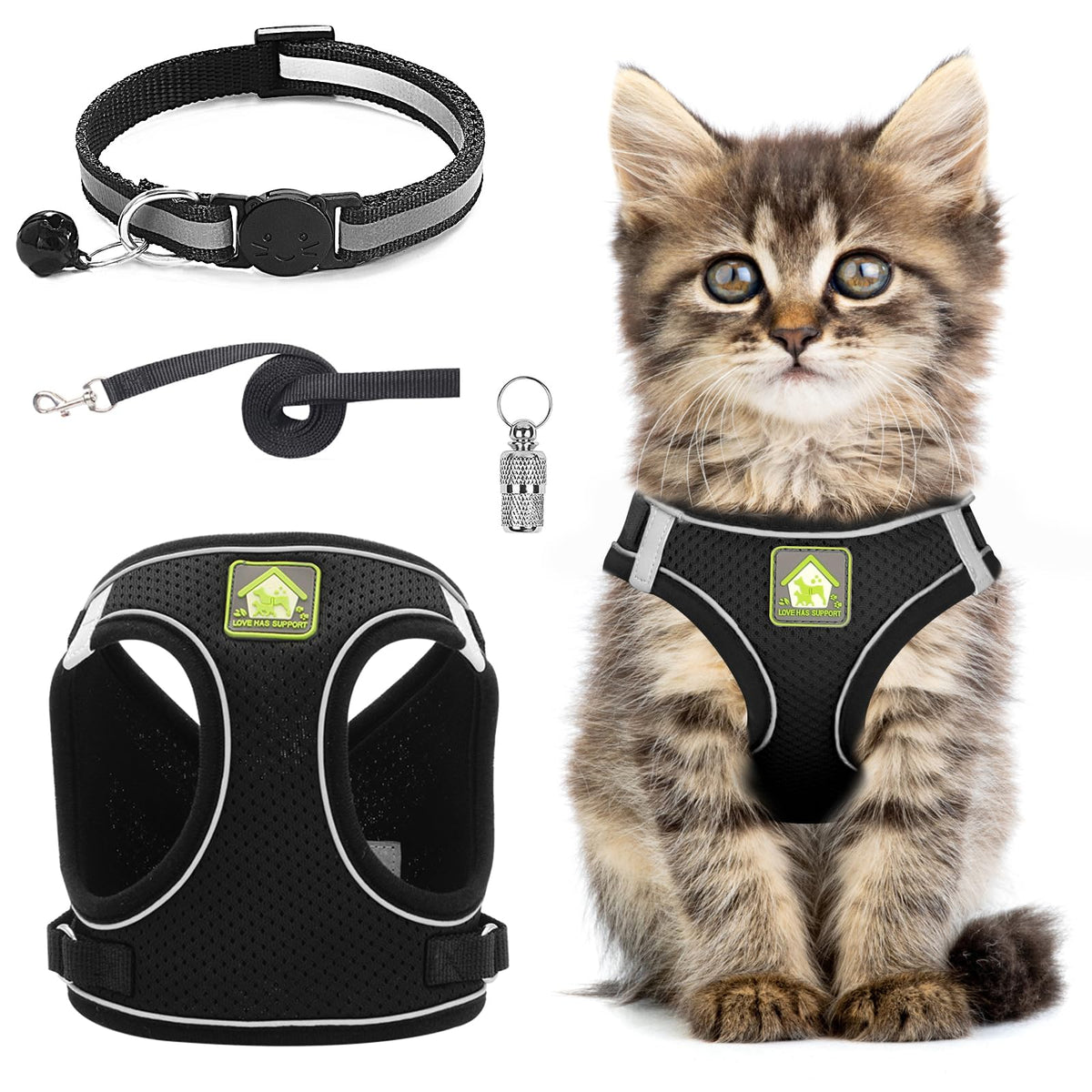 Pet Harness and Lead Set - Black Set with Collar and Leash